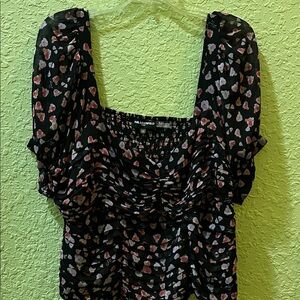 Karl Lagerfeld Black Blouse with Pink and White Floral Design